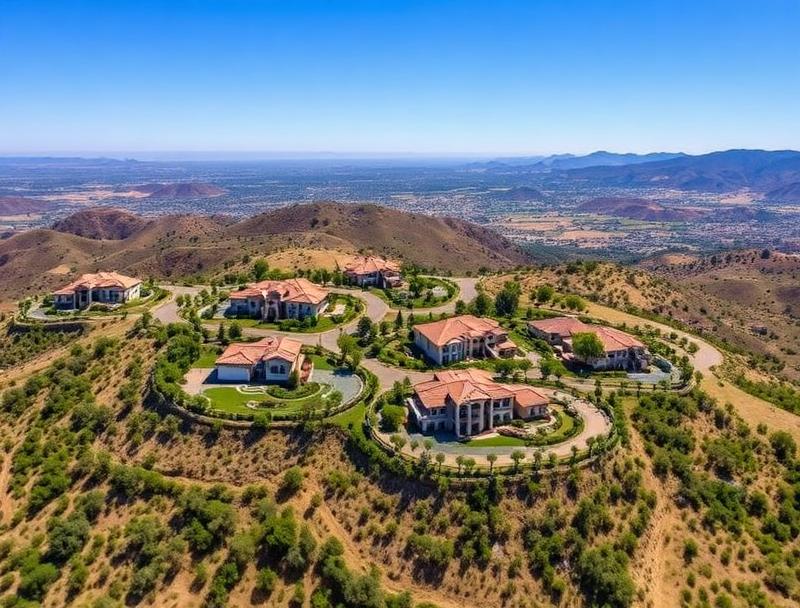 Luxury hillside estates in the Alessandro Heights neighborhood of Riverside, California with panoramic valley views