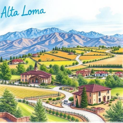 Alta Loma foothill estates with San Gabriel Mountains and equestrian properties