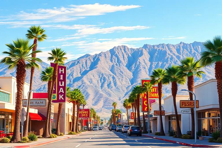 Palm Canyon Drive in Downtown Palm Springs with midcentury modern architecture