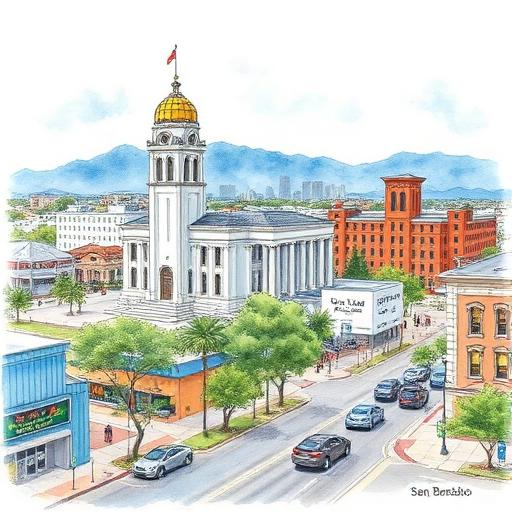 Downtown San Bernardino with California Theatre and city buildings