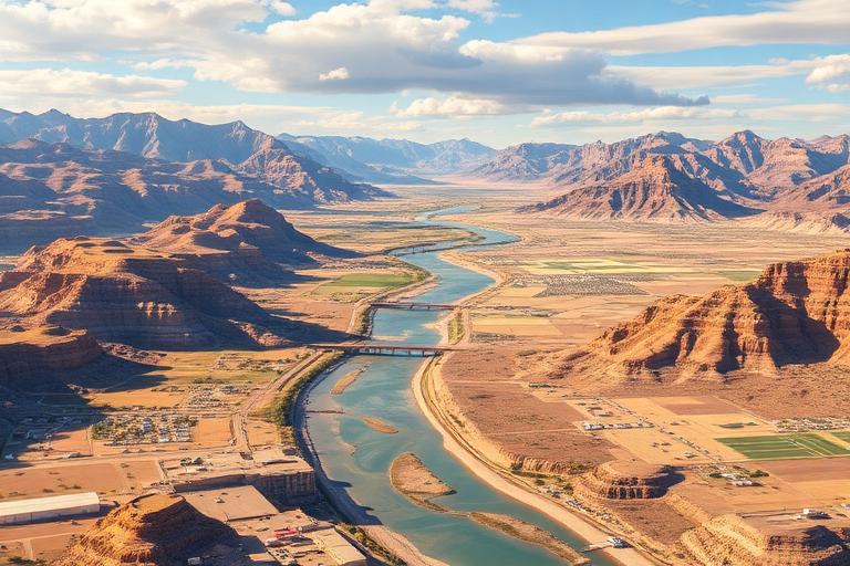 Colorado River corridor near East Blythe with desert mountains