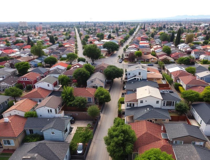 Historic bungalows and tree-lined streets in the Eastside neighborhood of Riverside, California near Lincoln Park
