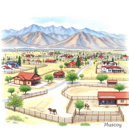 Muscoy community with residential properties and foothill views