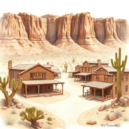 Pioneertown Old West buildings with desert mountains and Joshua trees