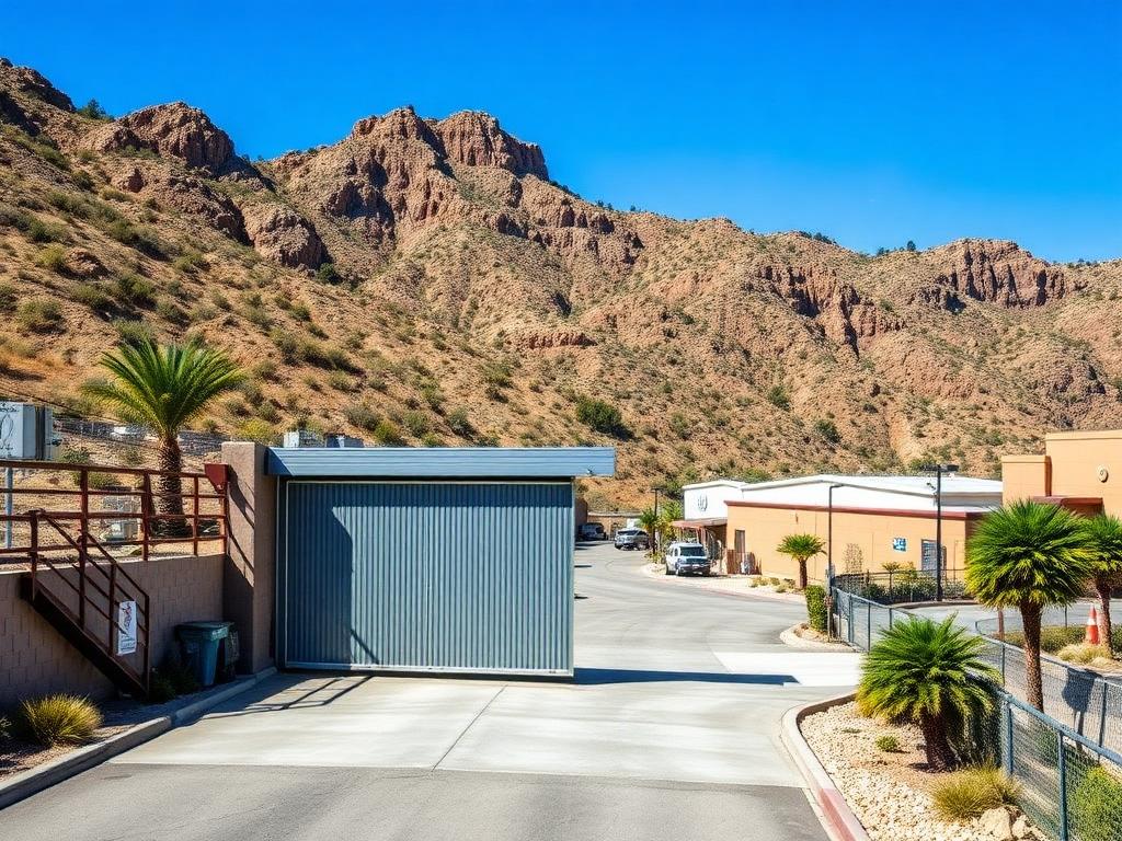 Industrial cantilever gate at a commercial facility in the Sycamore Canyon Business Park, Riverside, California