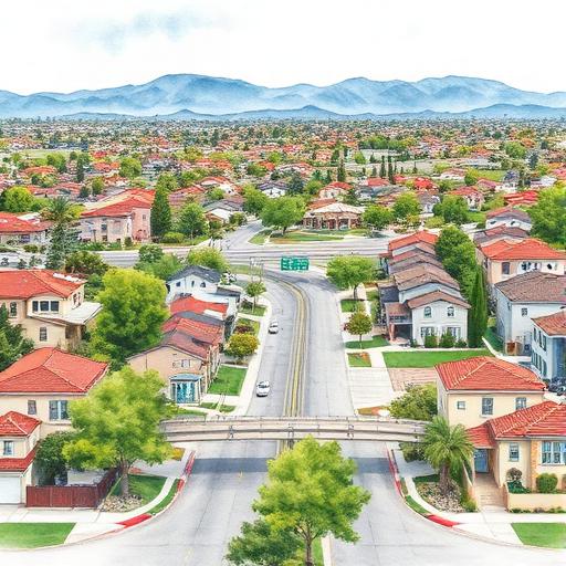 West San Bernardino residential community with Inland Empire skyline